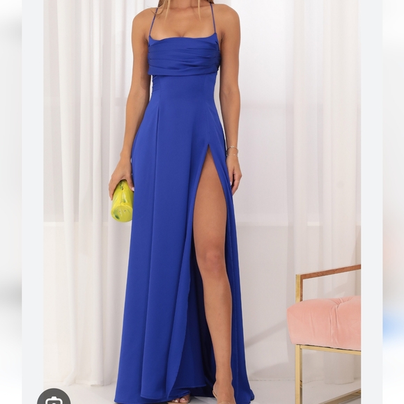 Lucy in the Sky Dresses & Skirts - Lucy In The Sky Dena Satin Maxi Dress In Blue Size Large